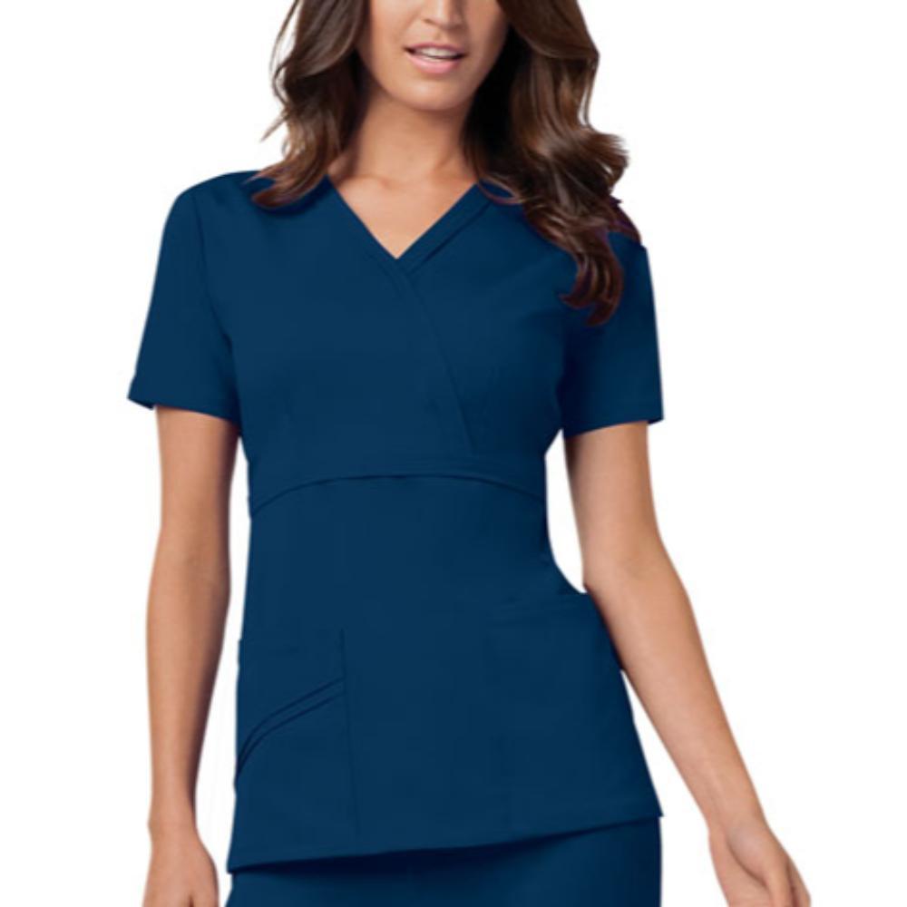 Cherokee Luxe 1841 Scrubs Top Women's Mock Wrap Navy