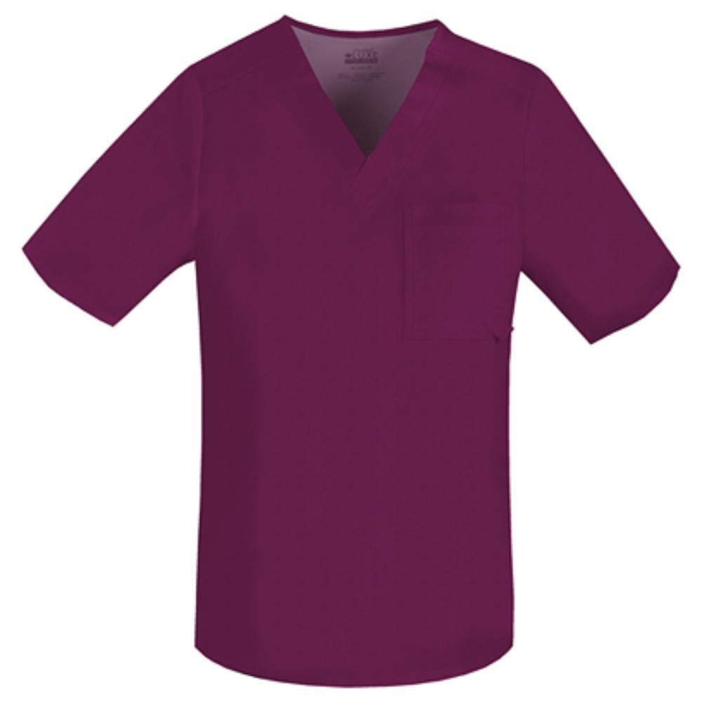Cherokee Luxe 1929 Scrubs Top Men's V-Neck Wine