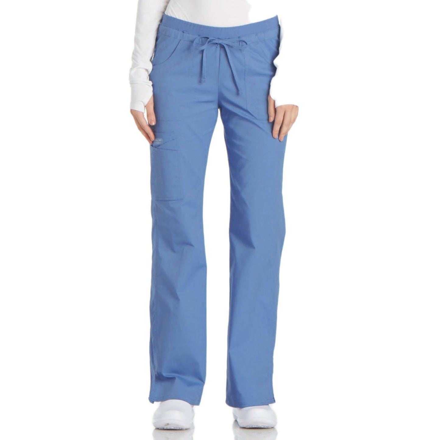 Cherokee Workwear Core Stretch 24001 Scrubs Pants Women's Low Rise Drawstring Cargo Ciel Blue