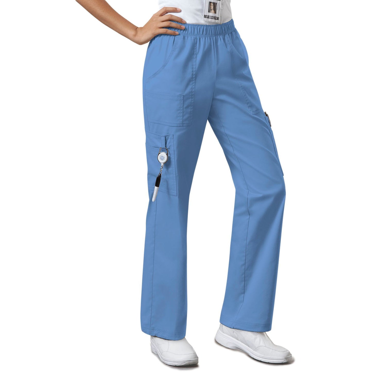 Cherokee Workwear Core Stretch 4005 Scrubs Pants Women's Mid Rise Pull-On Cargo Ciel Blue
