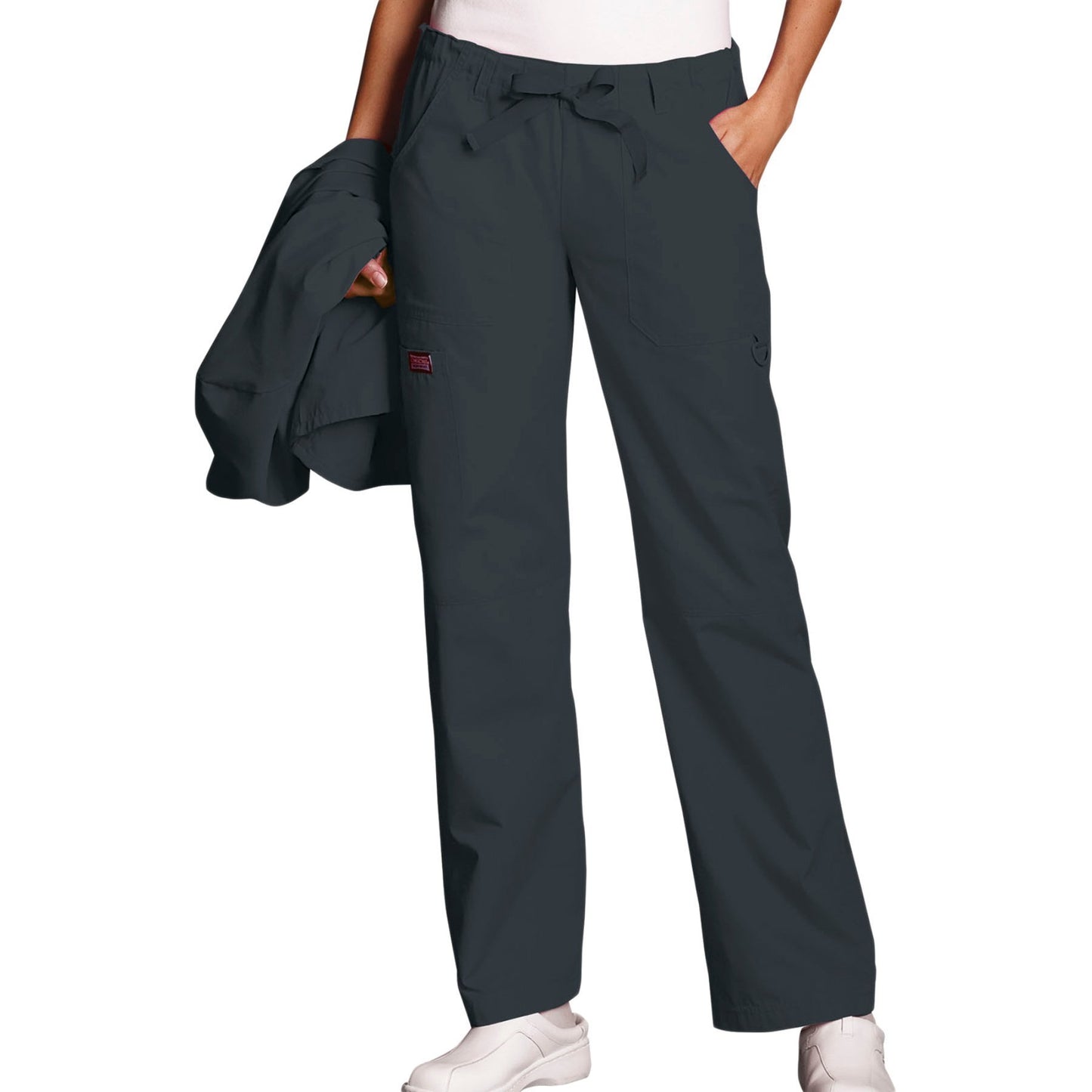 Cherokee Workwear 4020 Scrubs Pants Women's Low Rise Drawstring Cargo Pewter