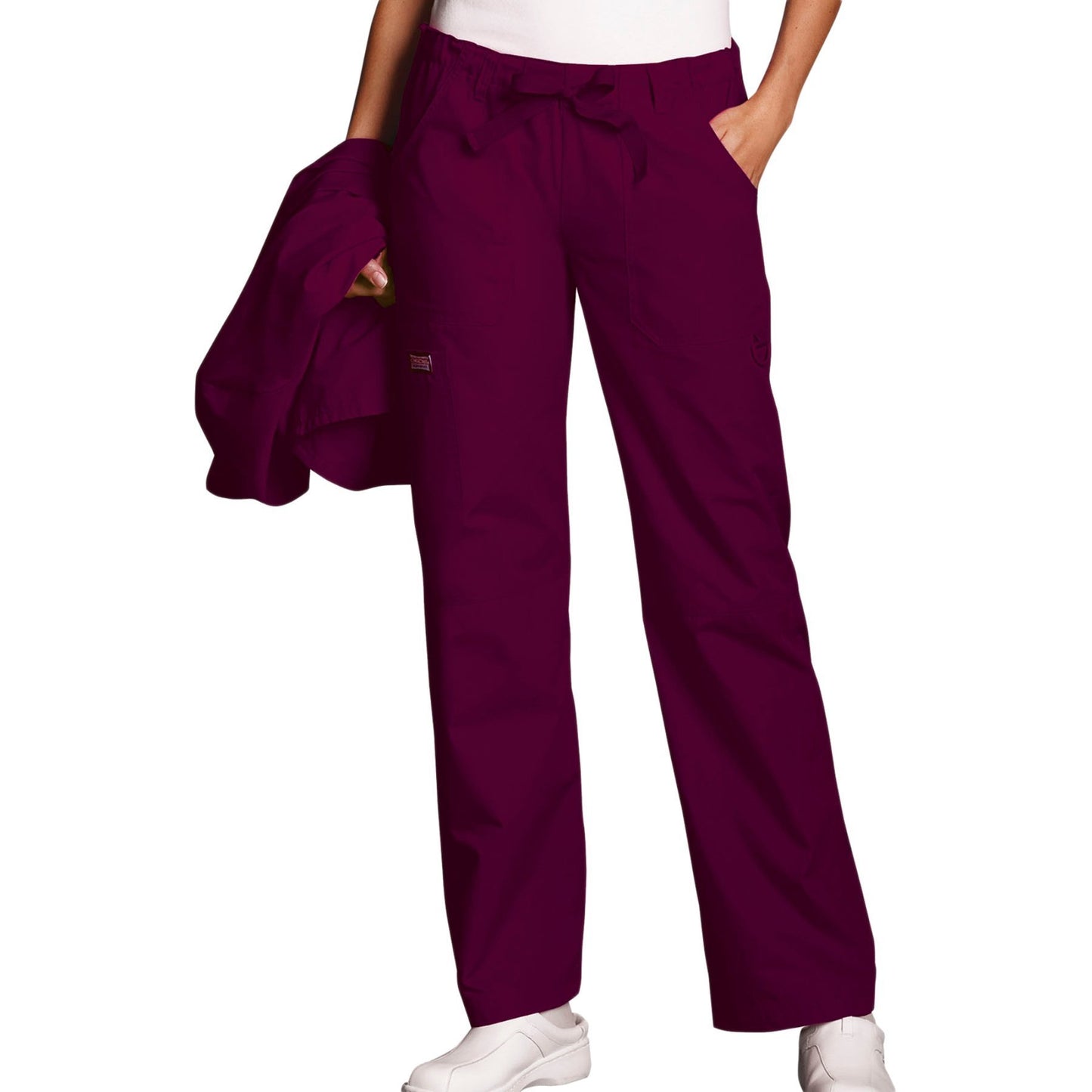 Cherokee Workwear 4020 Scrubs Pants Women's Low Rise Drawstring Cargo Wine