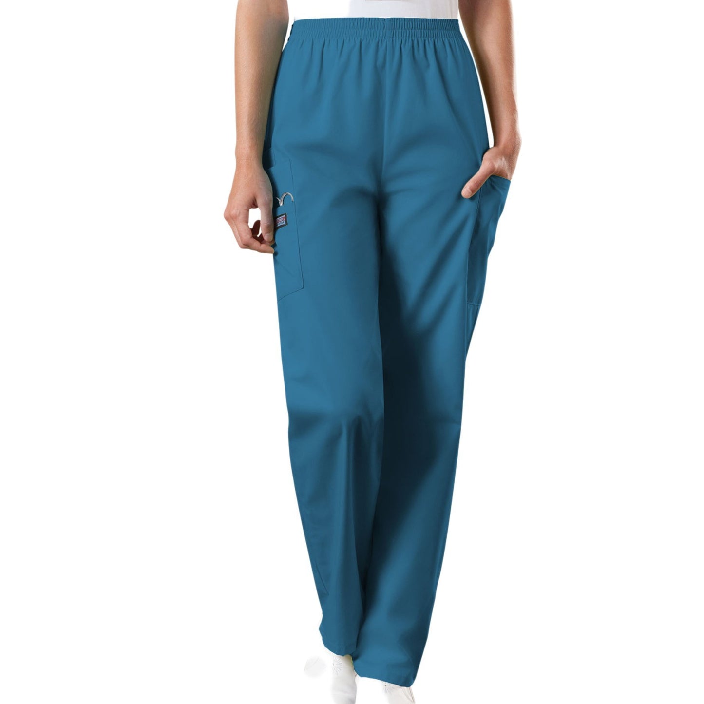 Cherokee Workwear 4200 Scrubs Pants Women's Natural Rise Tapered Pull-On Cargo Caribbean Blue