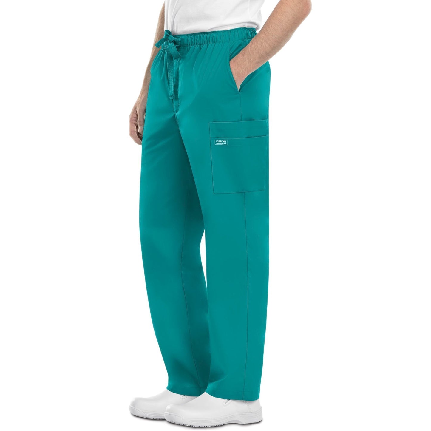 Cherokee Workwear Core Stretch 4243 Scrubs Pants Men's Drawstring Cargo Teal Blue