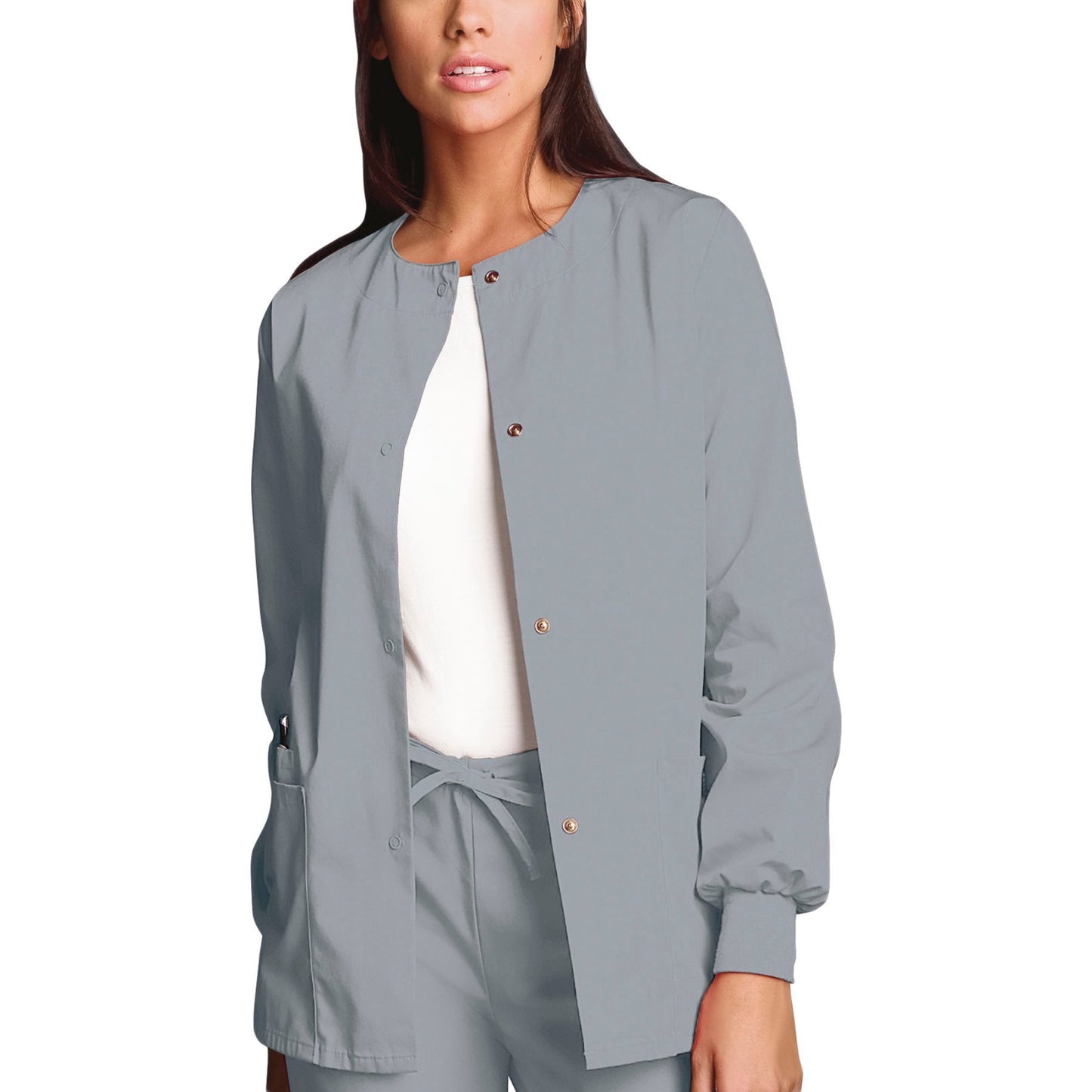 Cherokee Workwear 4350 Scrubs Jacket Women's Snap Front Warm-Up Grey
