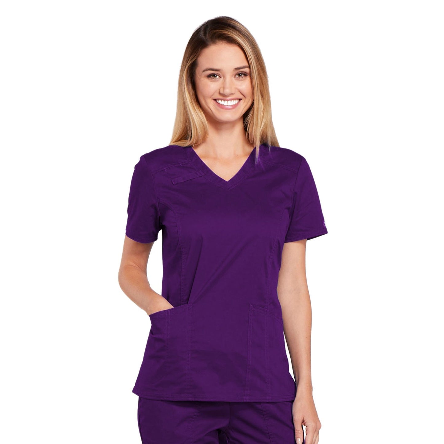 Cherokee Core Stretch 4710 Scrubs Top Women's V-Neck Eggplant