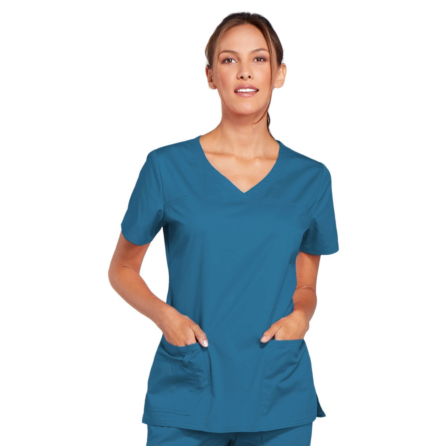Cherokee Core Stretch 4727 Scrubs Top Women's V-Neck Caribbean Blue
