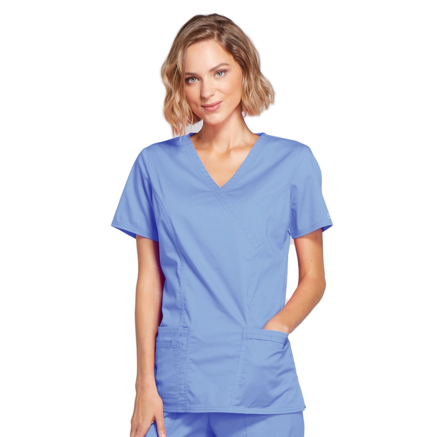 Cherokee Core Stretch 4728 Scrubs Top Women's Mock Wrap Ciel Blue