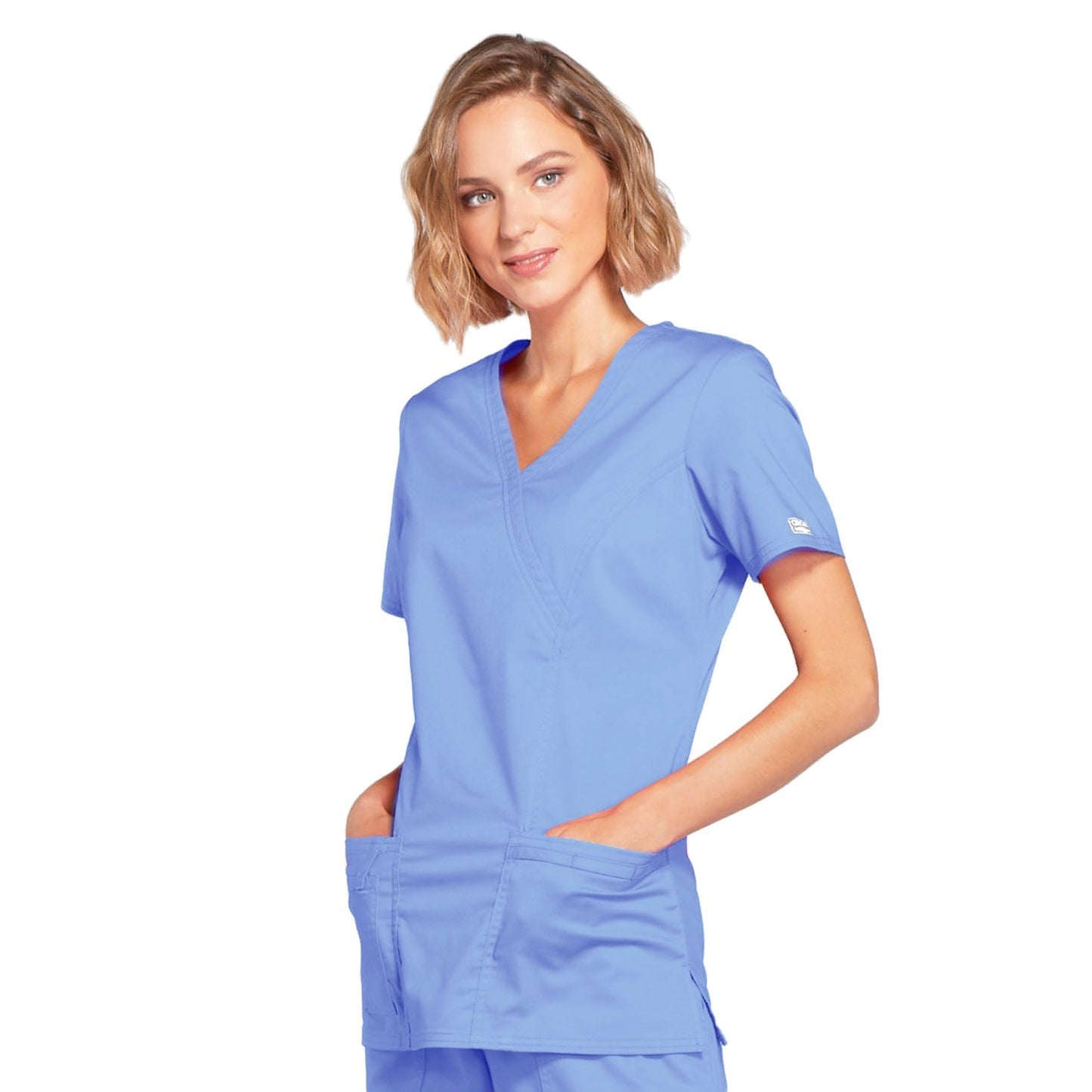 Cherokee Core Stretch 4728 Scrubs Top Women's Mock Wrap Ciel Blue 3XL