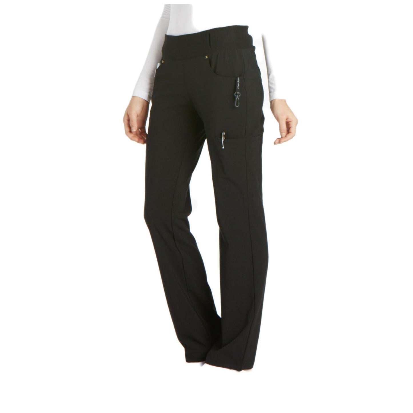 Cherokee iflex CK002 Scrubs Pants Women's Mid Rise Straight Leg Pull-on Black 3XL