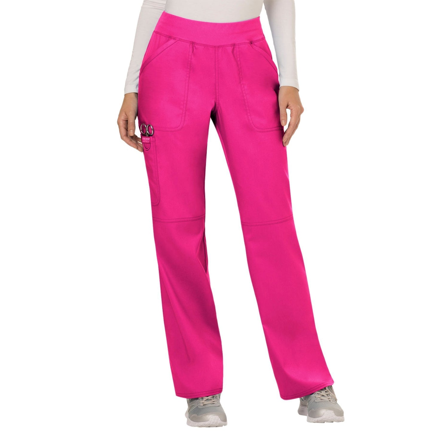 Cherokee Workwear Revolution WW110 Scrubs Pants Women's Mid Rise Straight Leg Pull-on Electric Pink