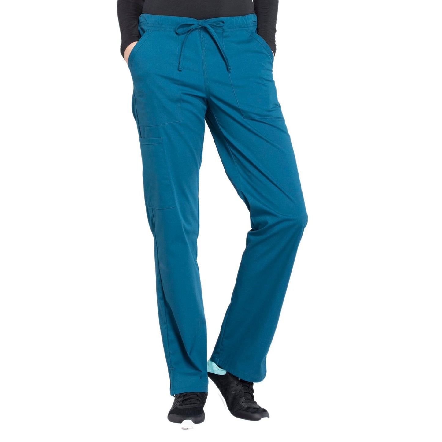 Cherokee Workwear Professionals WW160 Scrubs Pants Women's Mid Rise Straight Leg Drawstring Caribbean Blue