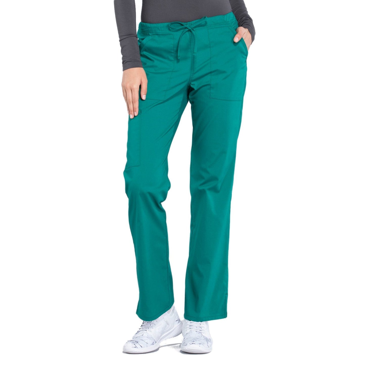 Cherokee Workwear Professionals WW160 Scrubs Pants Women's Mid Rise Straight Leg Drawstring Hunter Green