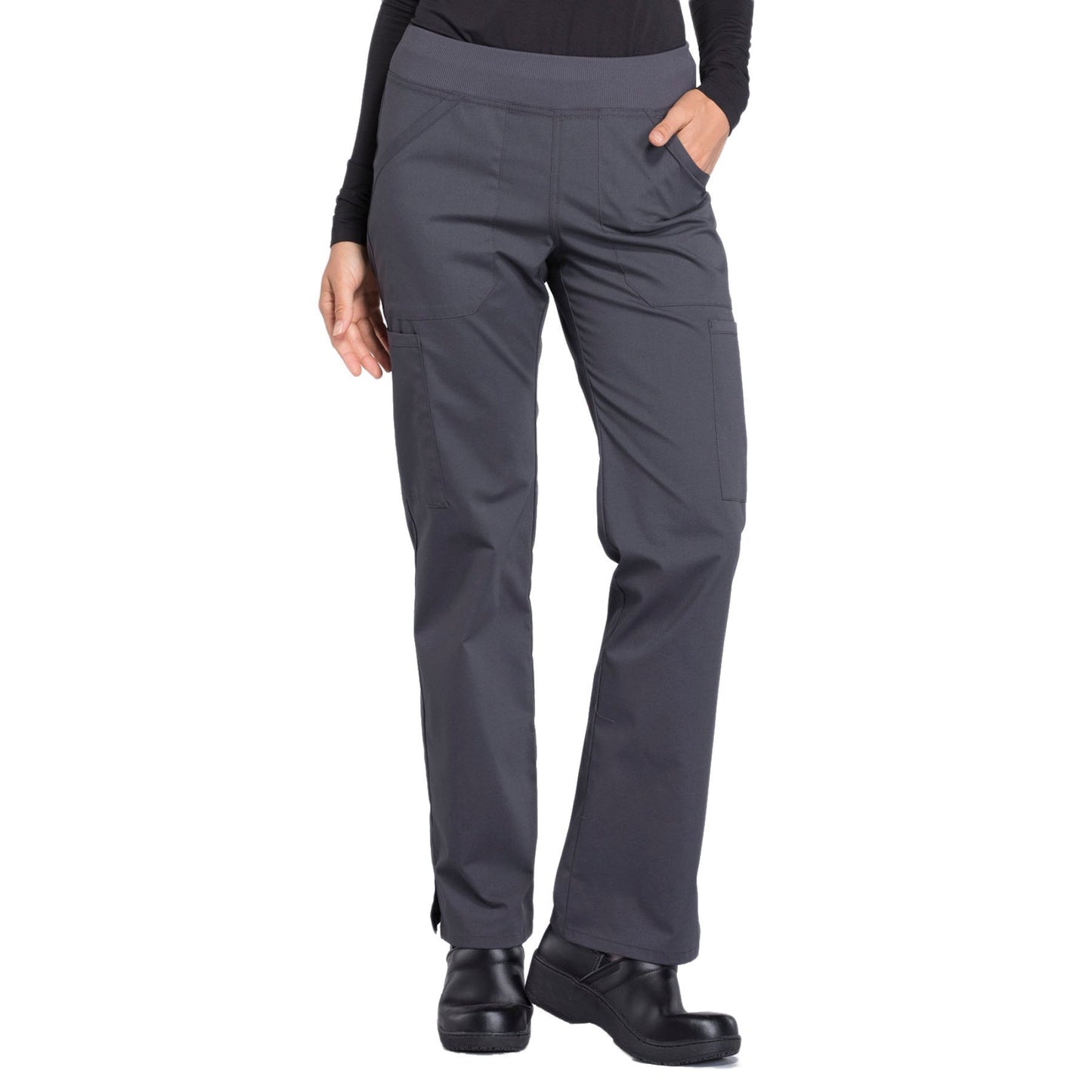 Cherokee Workwear Professionals WW170 Scrubs Pants Women's Mid Rise Straight Leg Pull-on Cargo Pewter