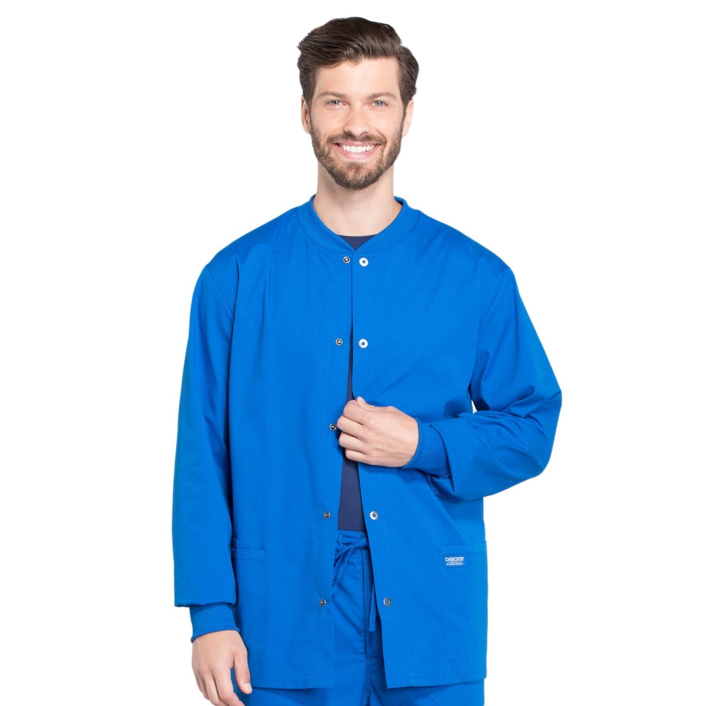 Cherokee Workwear Professionals WW360 Scrubs Jacket Men's Warm-up Royal