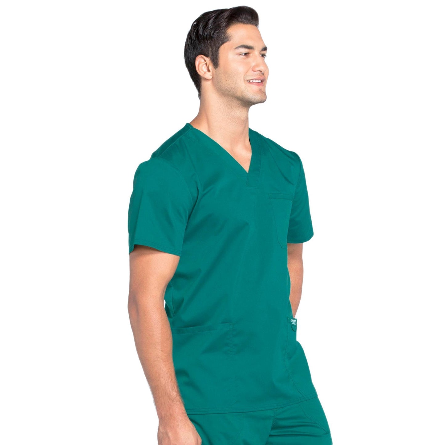 Cherokee Workwear Revolution WW670 Scrubs Top Men's V-Neck Hunter Green 5XL