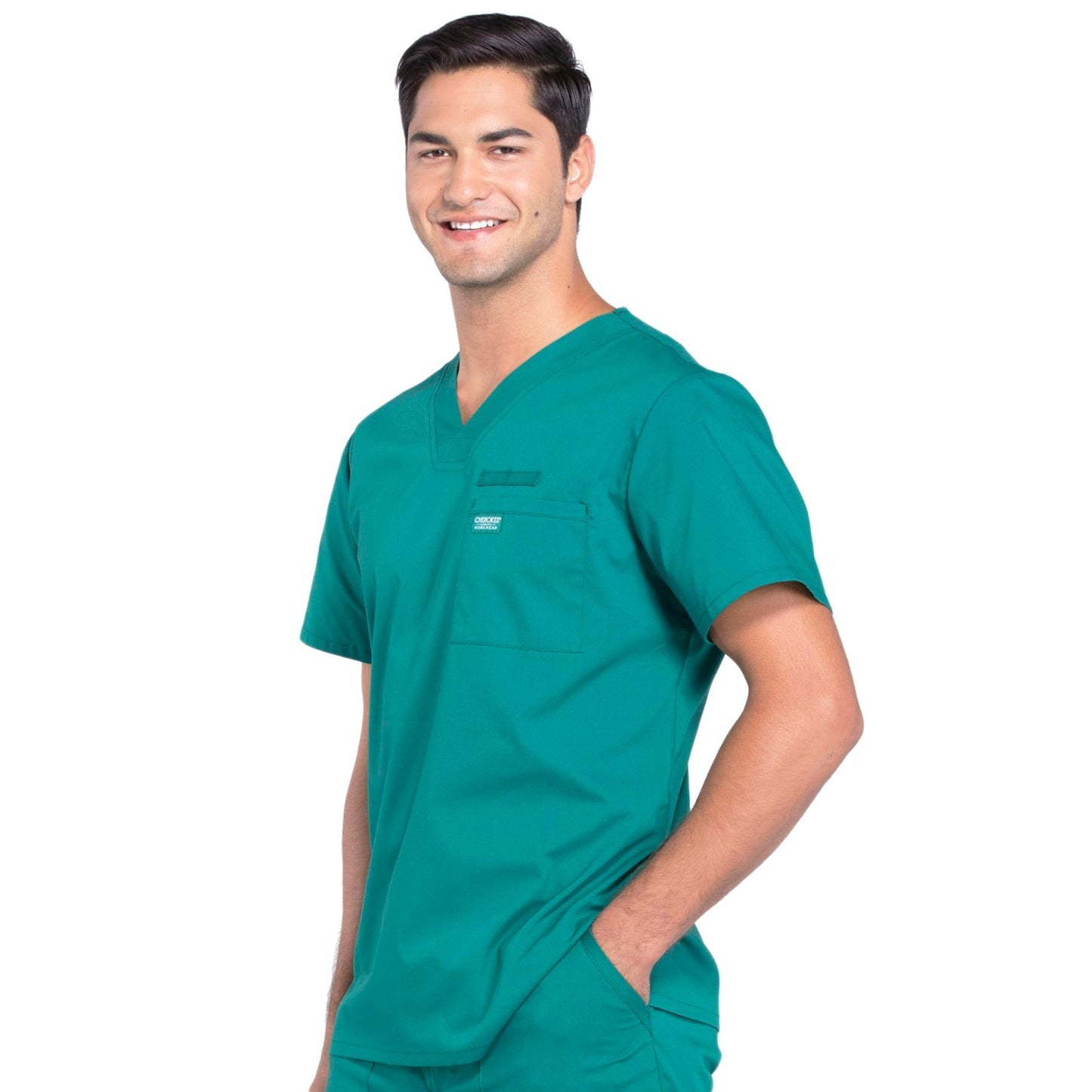 Cherokee Workwear Professionals WW675 Scrubs Top Men's V-Neck Hunter Green 4XL