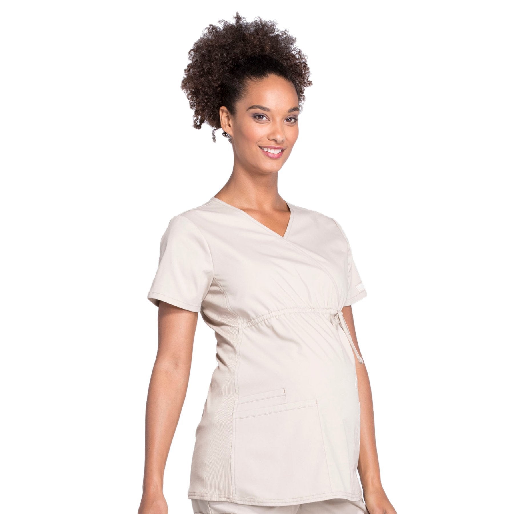 Cherokee Workwear Professionals WW685 Scrubs Top Maternity Mock Wrap Khaki M