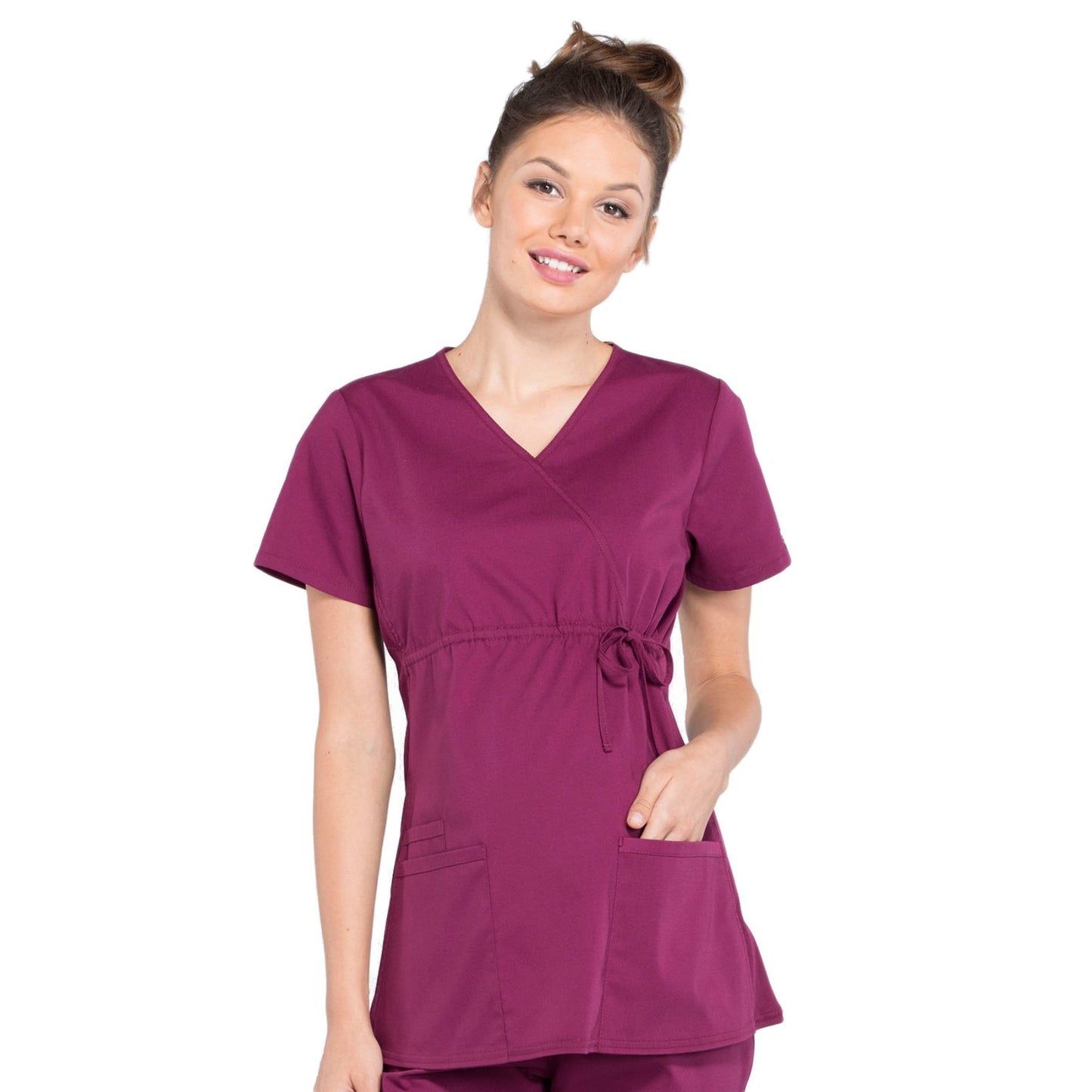 Cherokee Workwear Professionals WW685 Scrubs Top Maternity Mock Wrap Wine