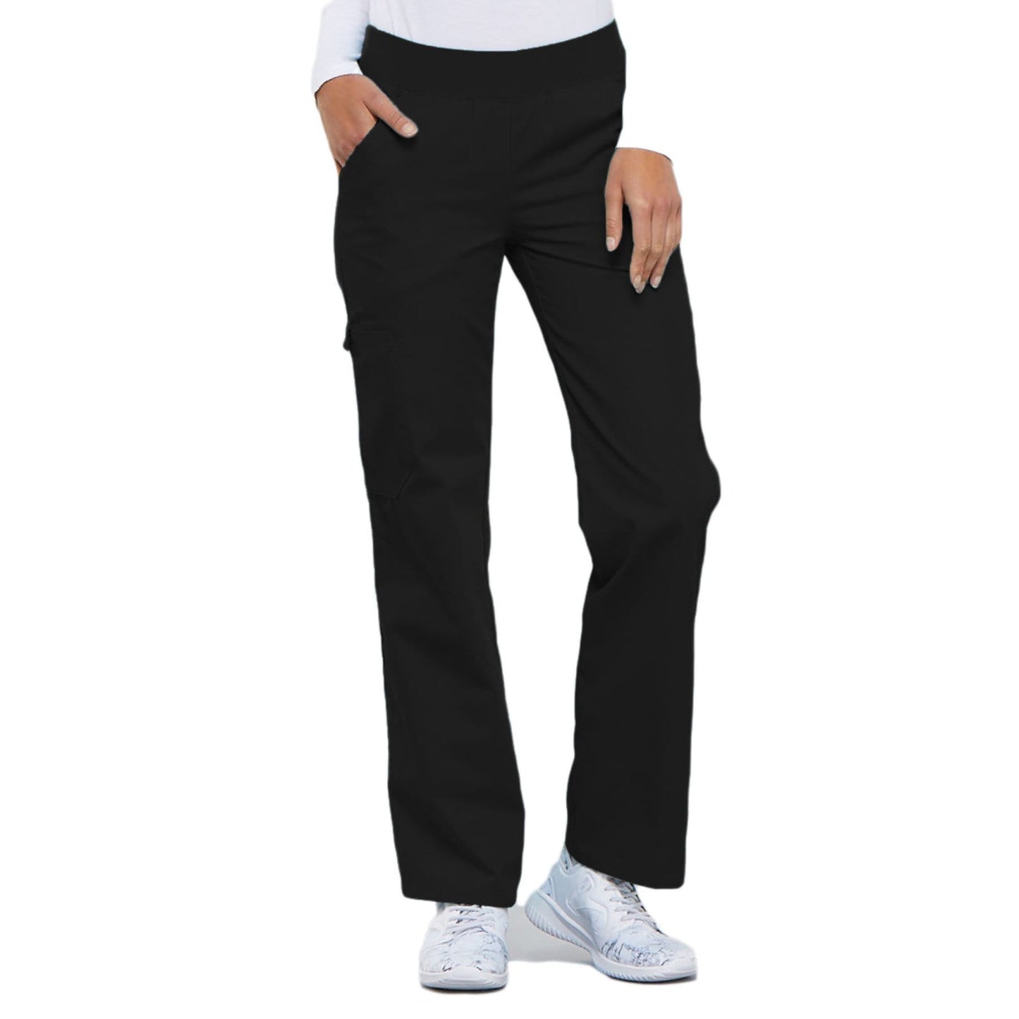 Cherokee Flexibles 2085 Scrubs Pants Women's Mid Rise Knit Waist Pull-On Black