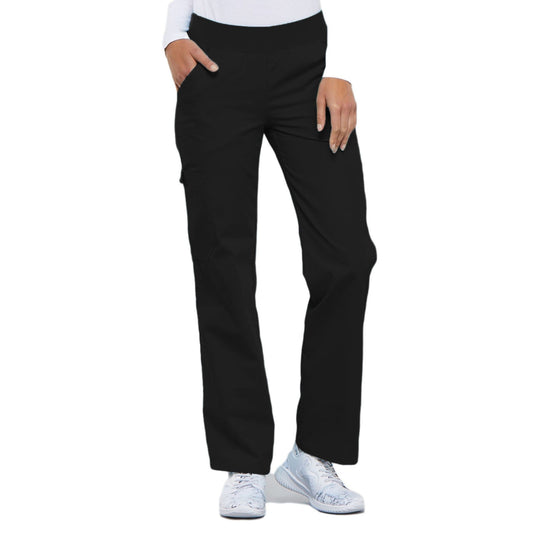 Cherokee Flexibles 2085 Scrubs Pants Women's Mid Rise Knit Waist Pull-On Black