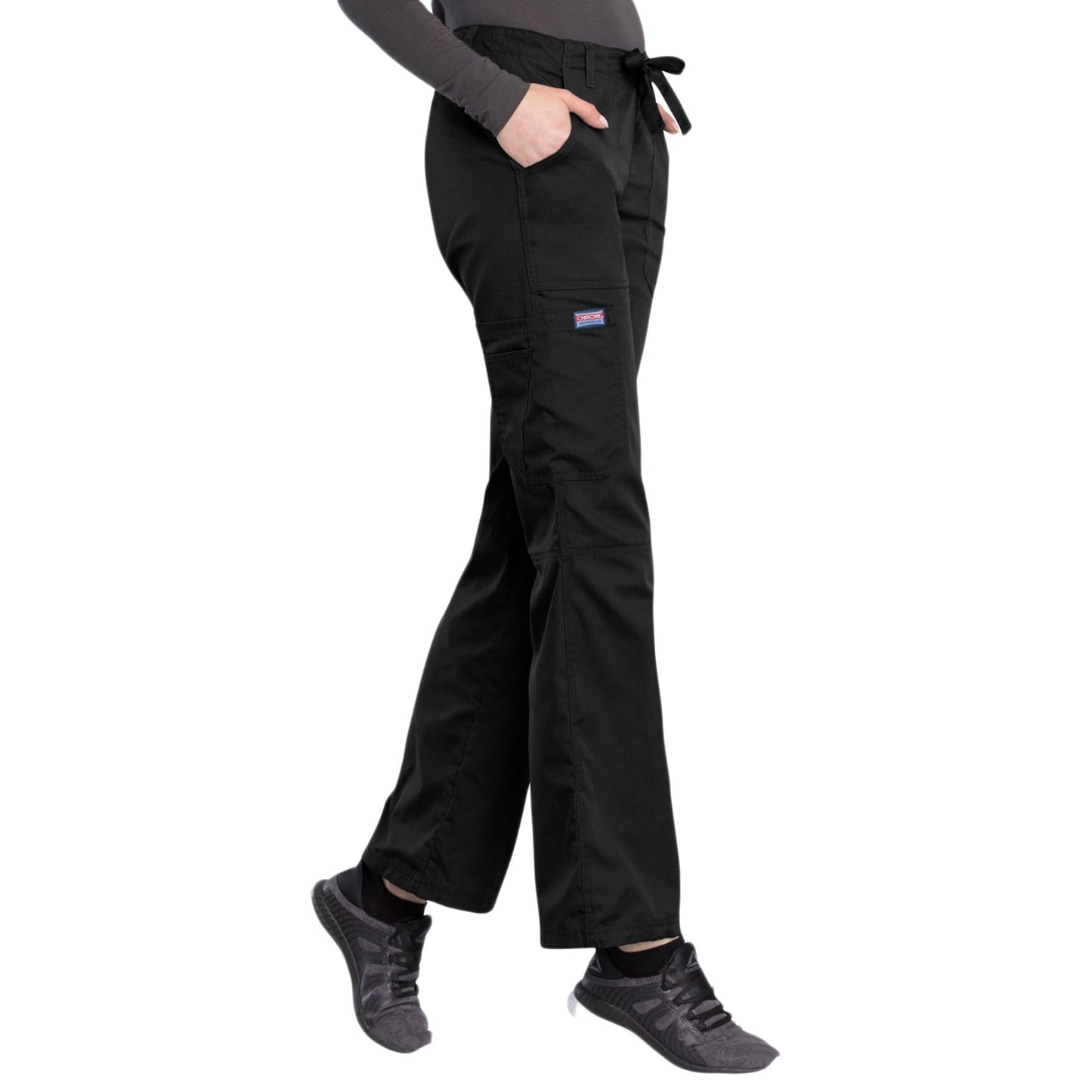 Cherokee Scrubs Pants Cherokee Workwear 4020 Scrubs Pants Women's Low Rise Drawstring Cargo Black