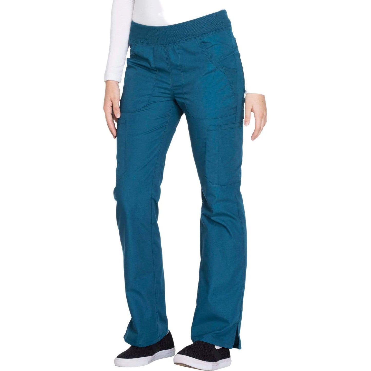 Cherokee Scrubs Pants Cherokee Workwear WW210 Scrubs Pants Women's Mid Rise Straight Leg Pull-on Cargo Caribbean Blue
