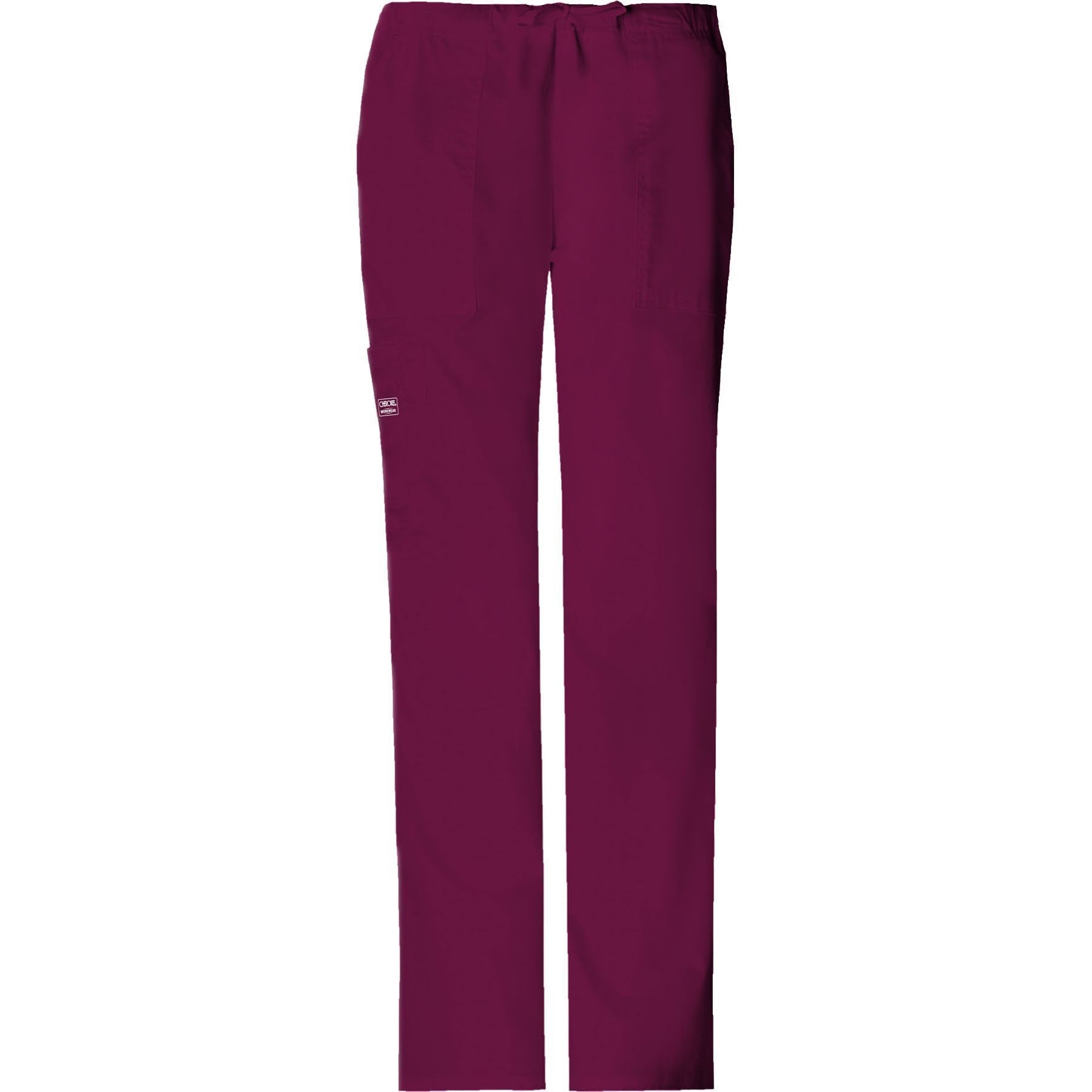 Cherokee Workwear Pant WW Core Stretch Mid Rise Drawstring Cargo Pant Wine Pant
