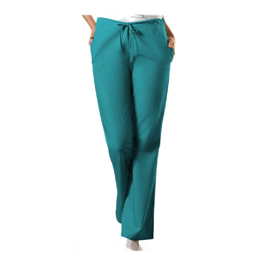 Cherokee Workwear Pant WW Natural Rise Flare Leg Drawstring Pant Teal Pant
