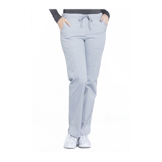 Cherokee Workwear Pant WW Professionals Mid Rise Straight Leg Drawstring Pant Grey Pant