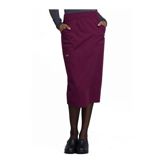 Cherokee Workwear Skirt WW Professionals 30" Knit Waistband Skirt Wine Skirt