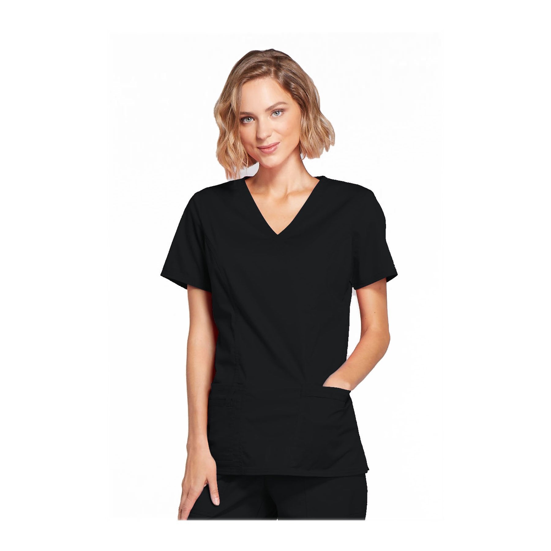 Cherokee Scrubs Workwear 4728 WW Core Stretch Top Modern Classic Black Top