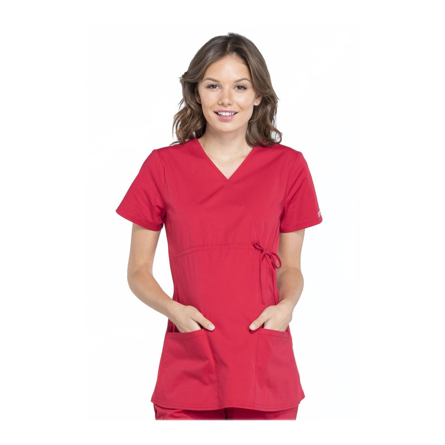Cherokee Workwear Top WW Professionals Maternity Mock Wrap Top Red Top