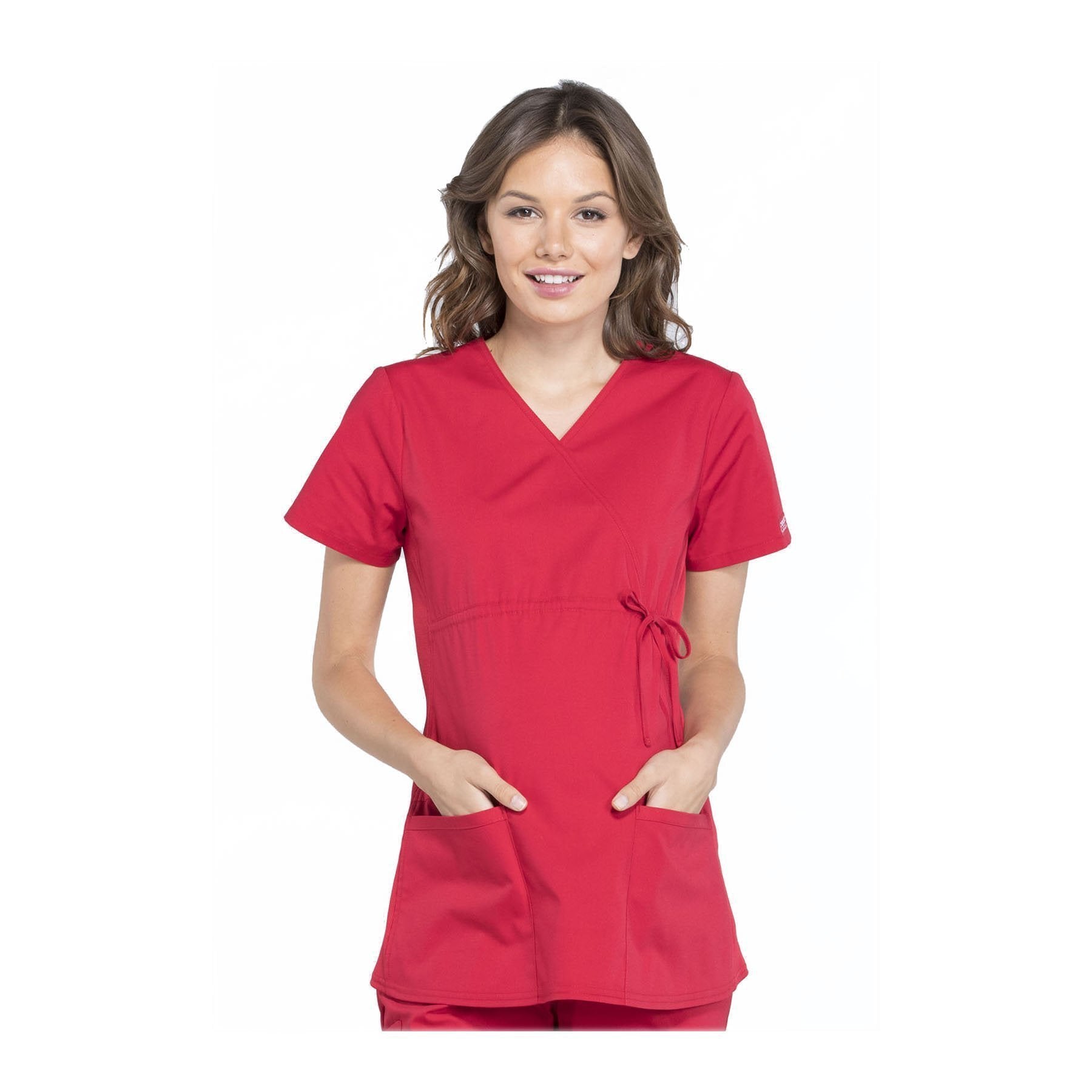 Cherokee Workwear Top WW Professionals Maternity Mock Wrap Top Red Top