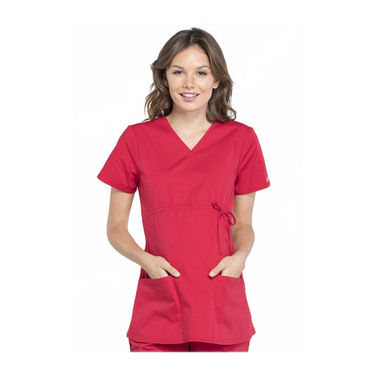 Cherokee Workwear Top WW Professionals Maternity Mock Wrap Top Red Top