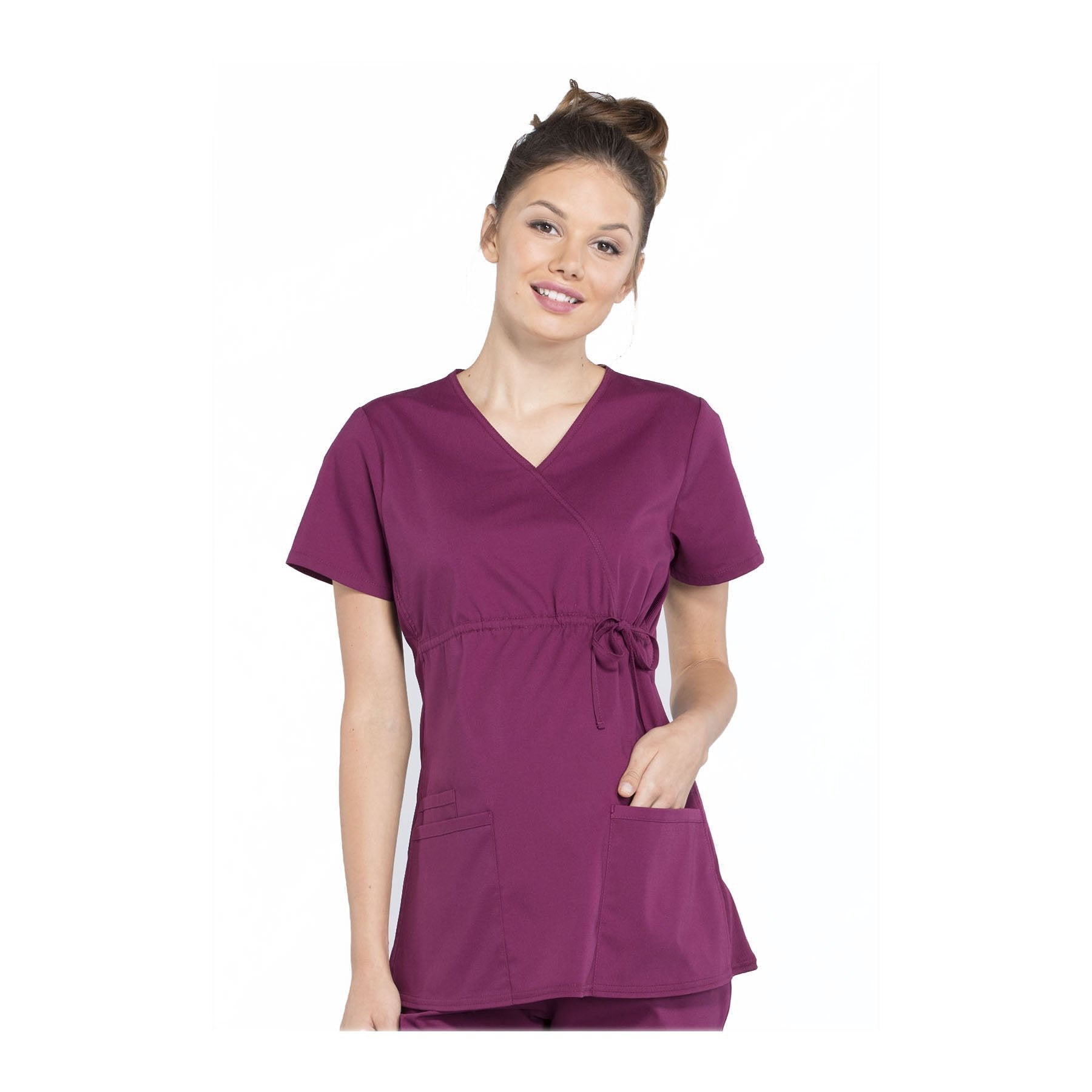 Cherokee Workwear Top WW Professionals Maternity Mock Wrap Top Wine Top