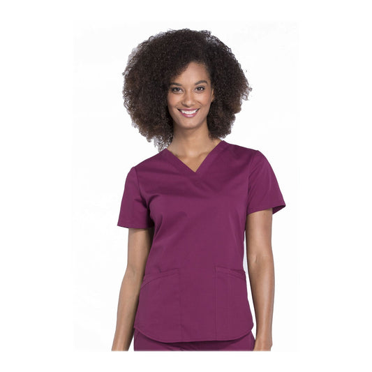Cherokee Workwear Top WW Professionals V-Neck Top Wine Top