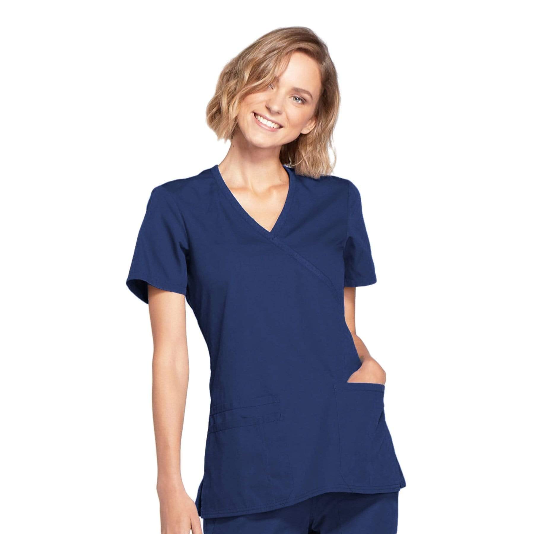 Cherokee Scrubs Top Cherokee Workwear WW650 Scrubs Top Women's Mock Wrap Navy