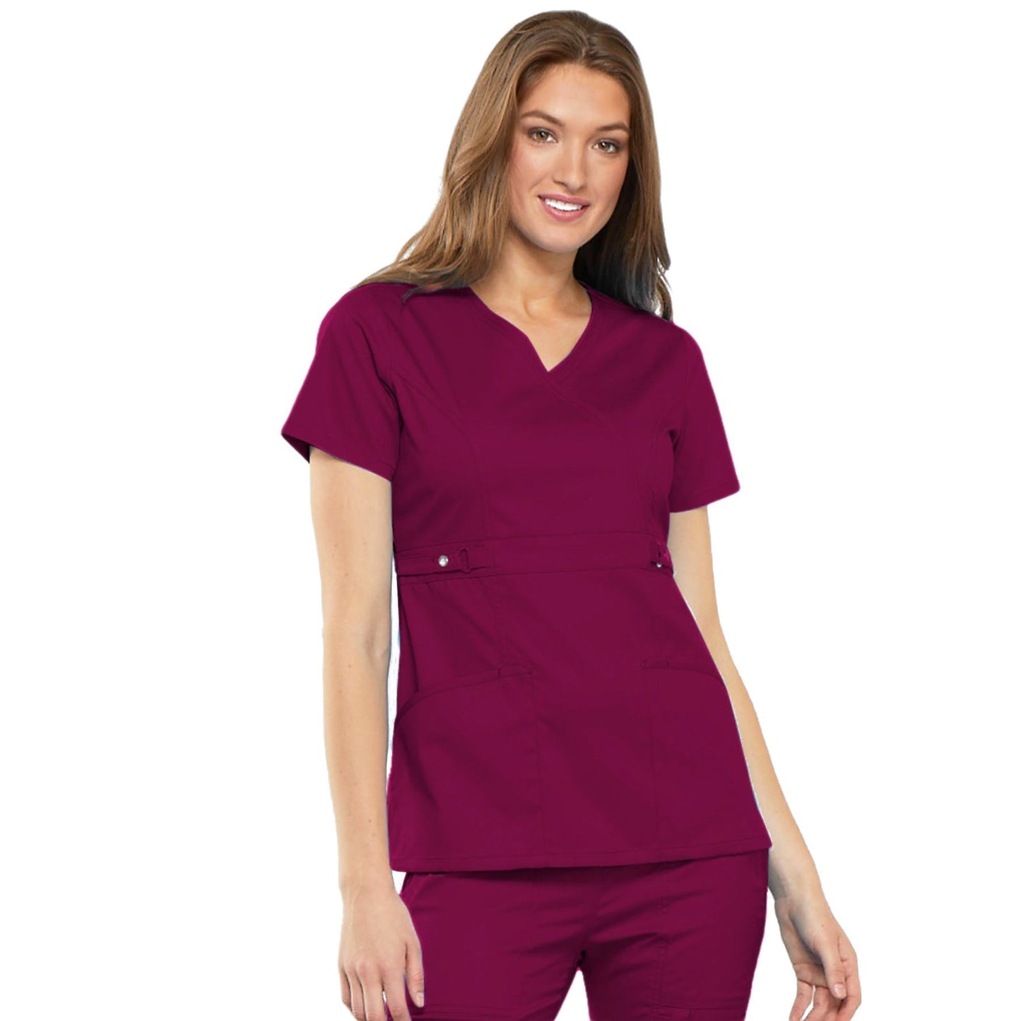 Cherokee Luxe 21701 Scrubs Top Women's Empire Waist Mock Wrap Wine