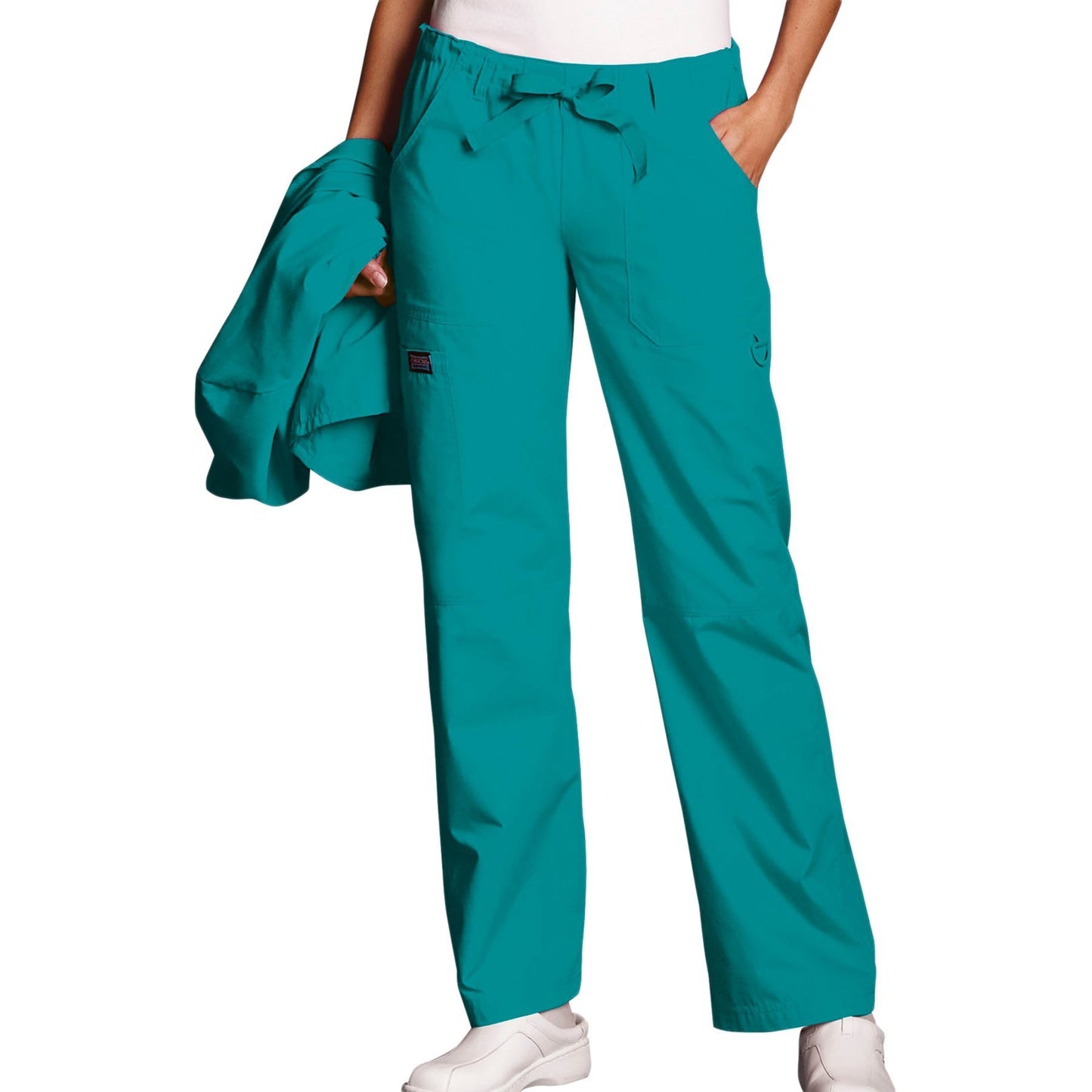 Cherokee Workwear 4020 Scrubs Pants Women's Low Rise Drawstring Cargo Teal Blue