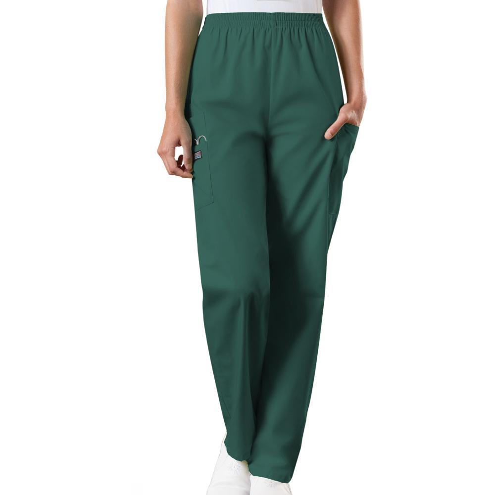 Cherokee Workwear 4200 Scrubs Pants Women's Natural Rise Tapered Pull-On Cargo Hunter Green