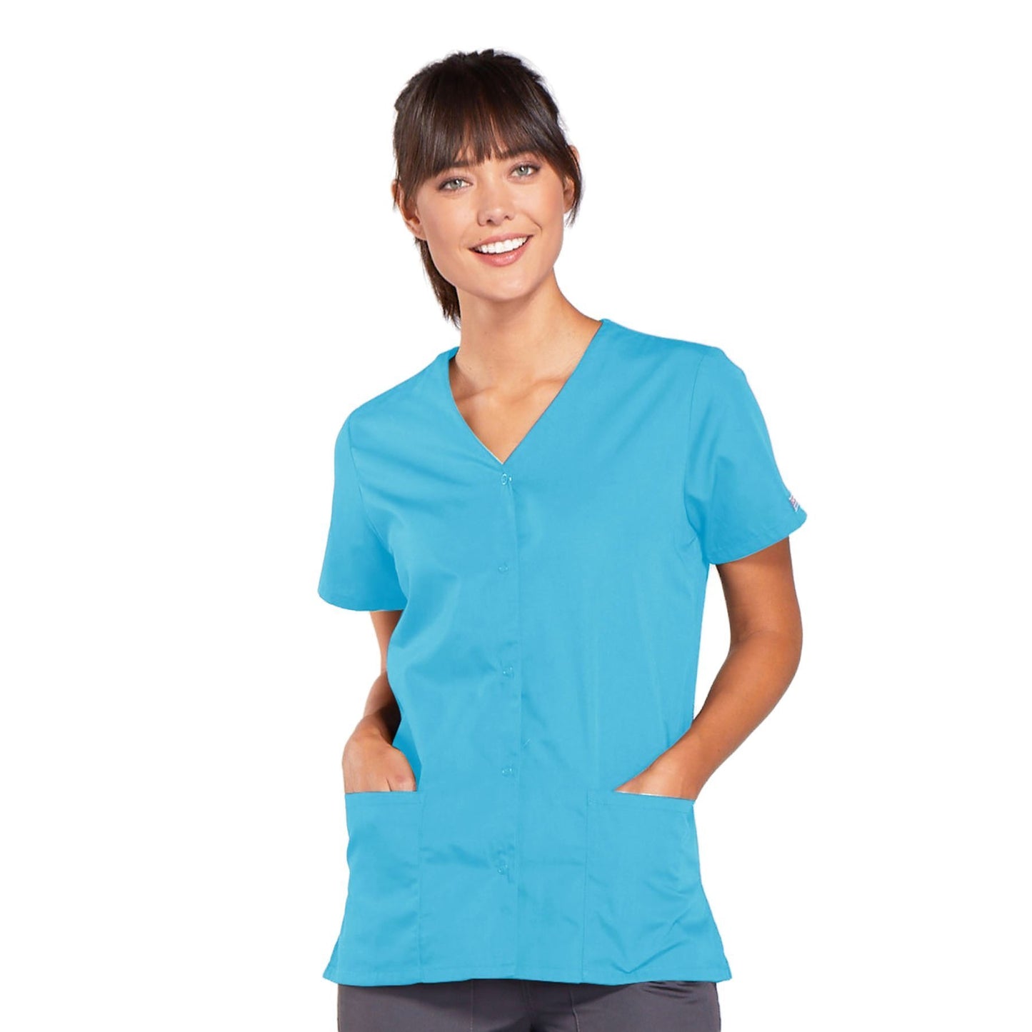 Cherokee Workwear 4770 Scrubs Top Women's Snap Front V-Neck Turquoise