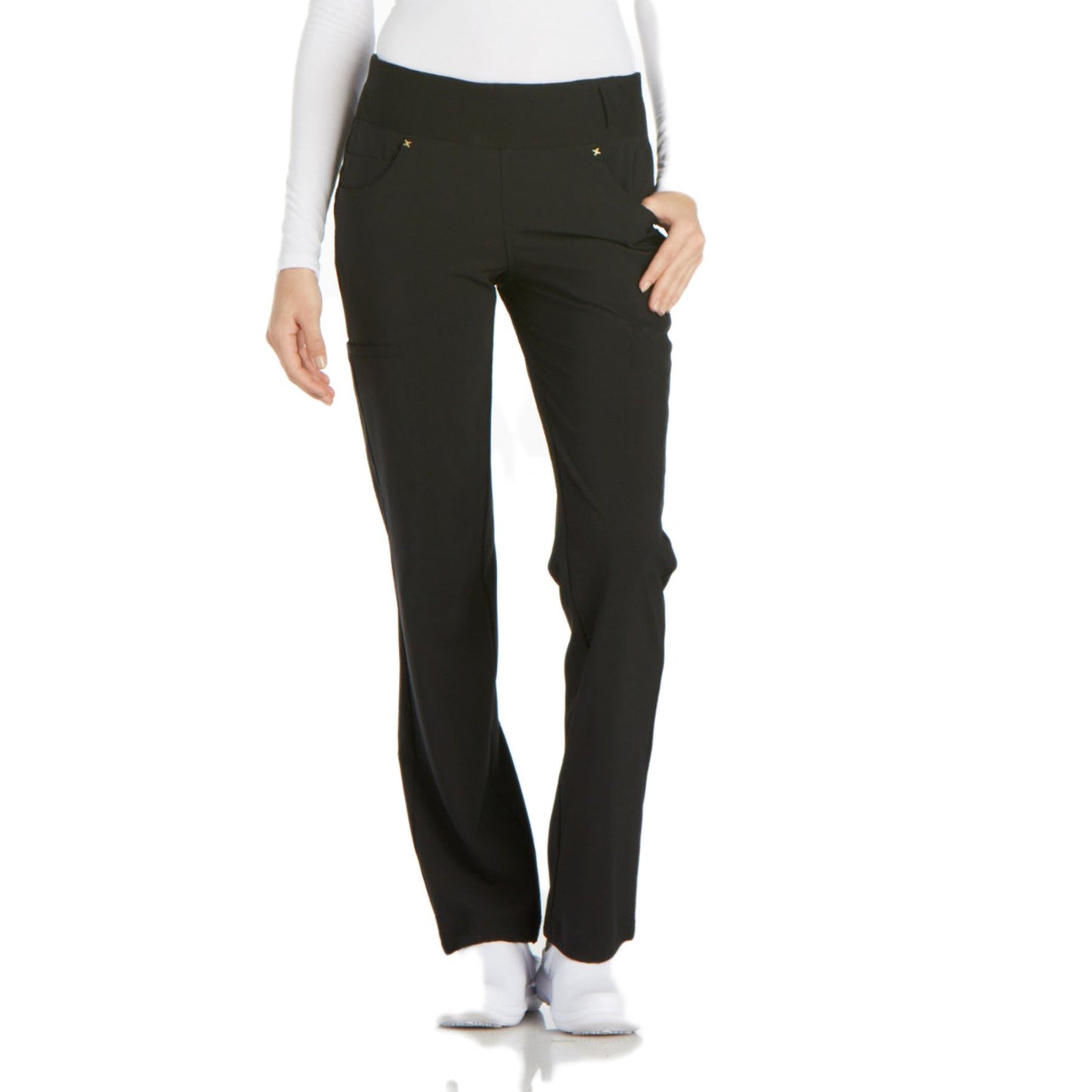 Cherokee iflex CK002 Scrubs Pants Women's Mid Rise Straight Leg Pull-on Black