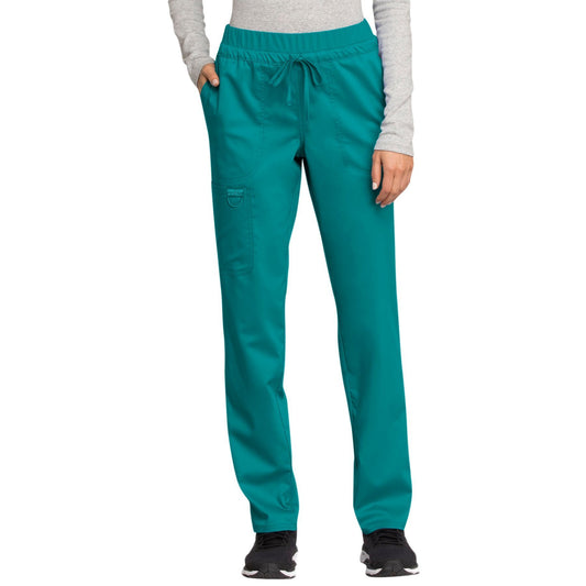 Cherokee Workwear Revolution WW105 Scrubs Pants Women's Mid Rise Tapered Leg Drawstring Teal Blue