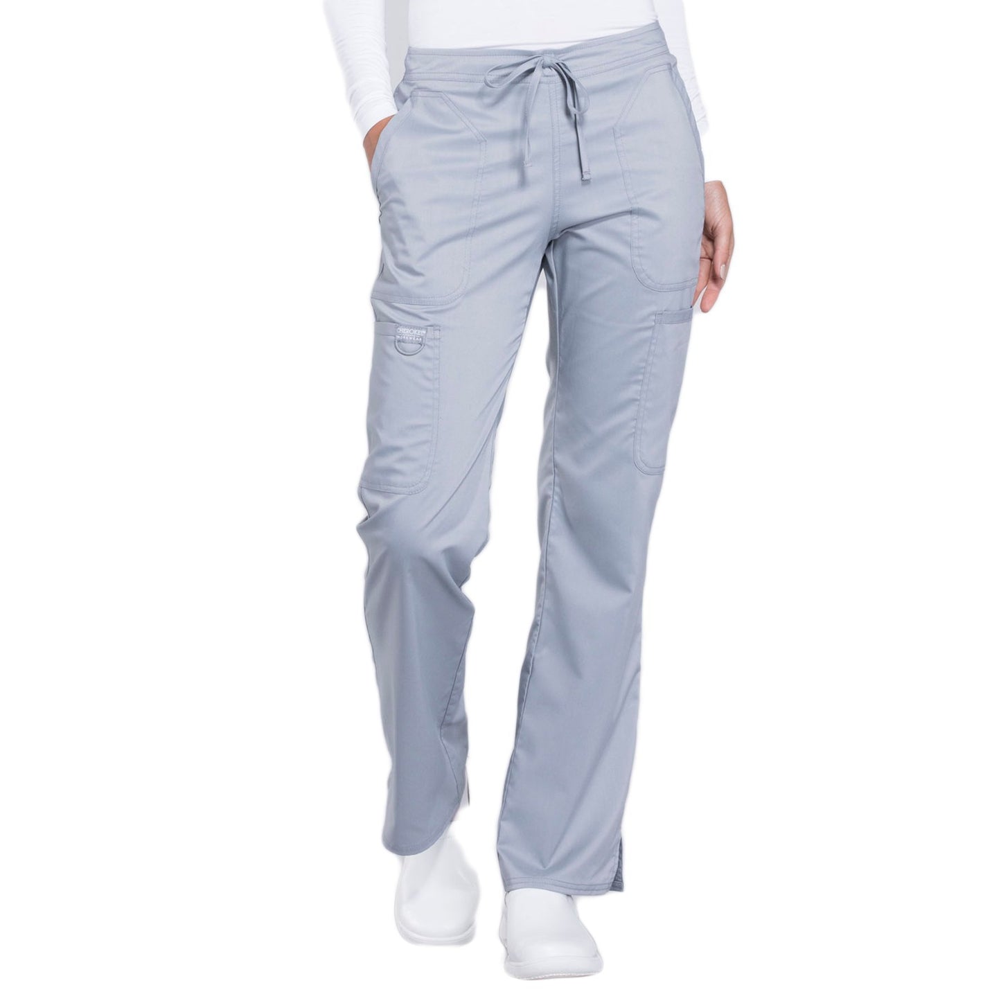 Cherokee Workwear Revolution WW120 Scrubs Pants Women's Mid Rise Moderate Flare Drawstring Grey