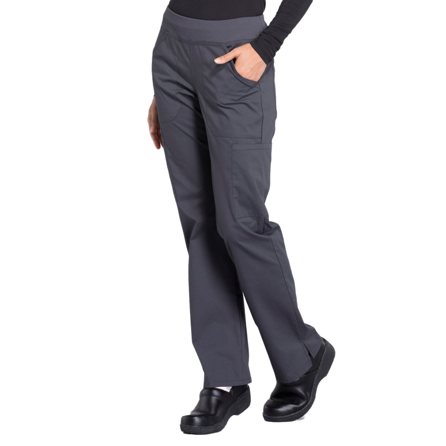 Cherokee Workwear Professionals WW170 Scrubs Pants Women's Mid Rise Straight Leg Pull-on Cargo Pewter 4XL