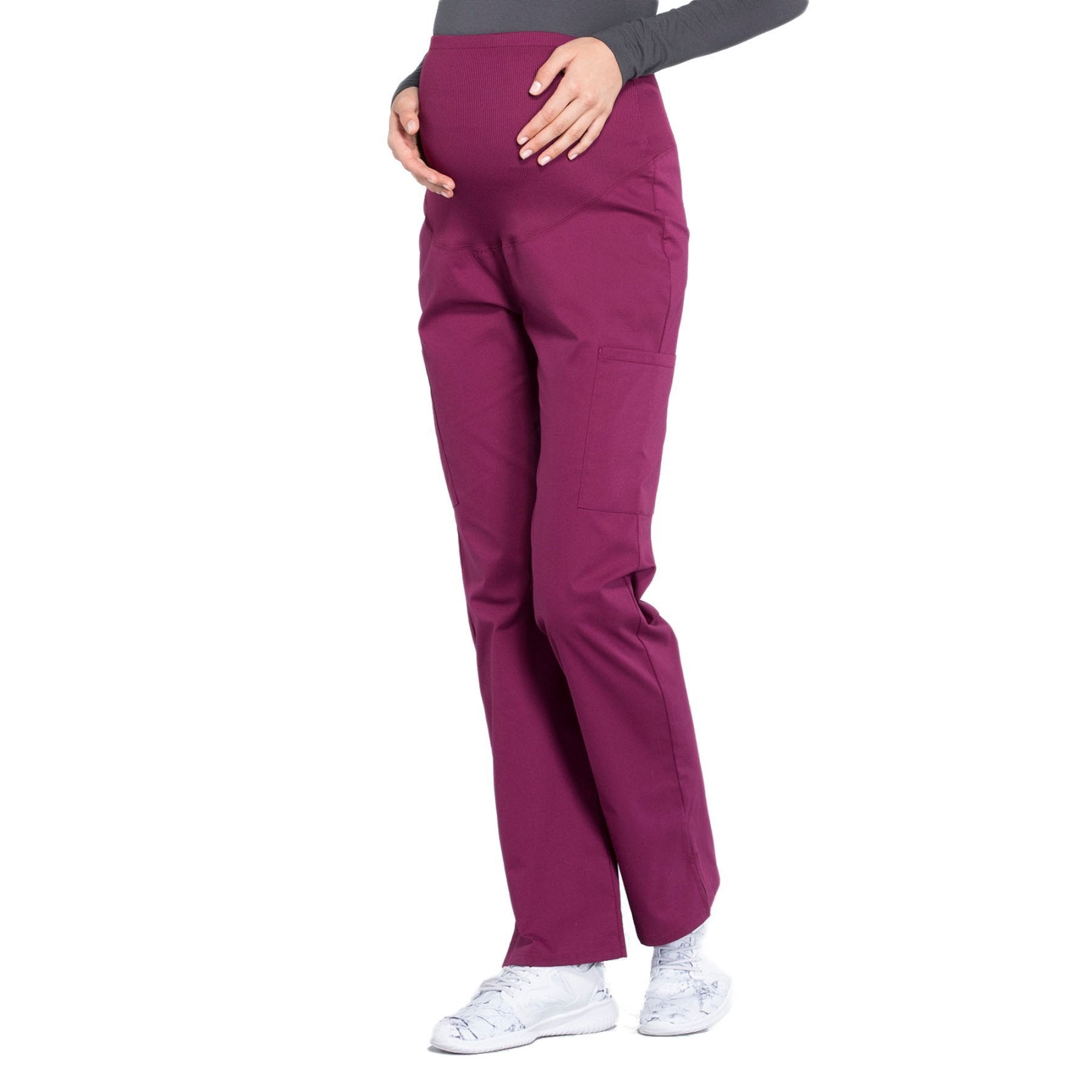 Cherokee Workwear Professionals WW220 Scrubs Pants Maternity Straight Leg Wine M