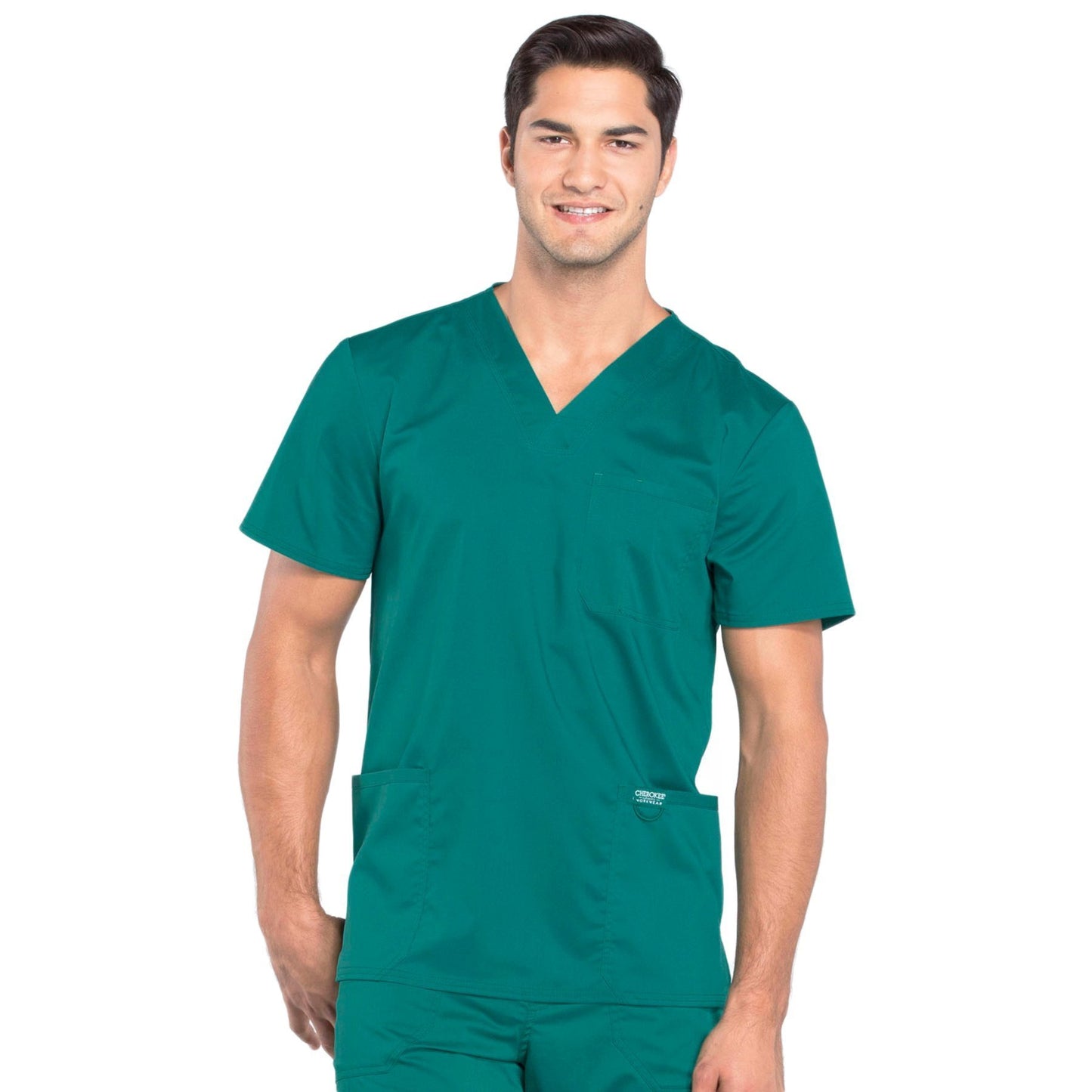 Cherokee Workwear Revolution WW670 Scrubs Top Men's V-Neck Hunter Green