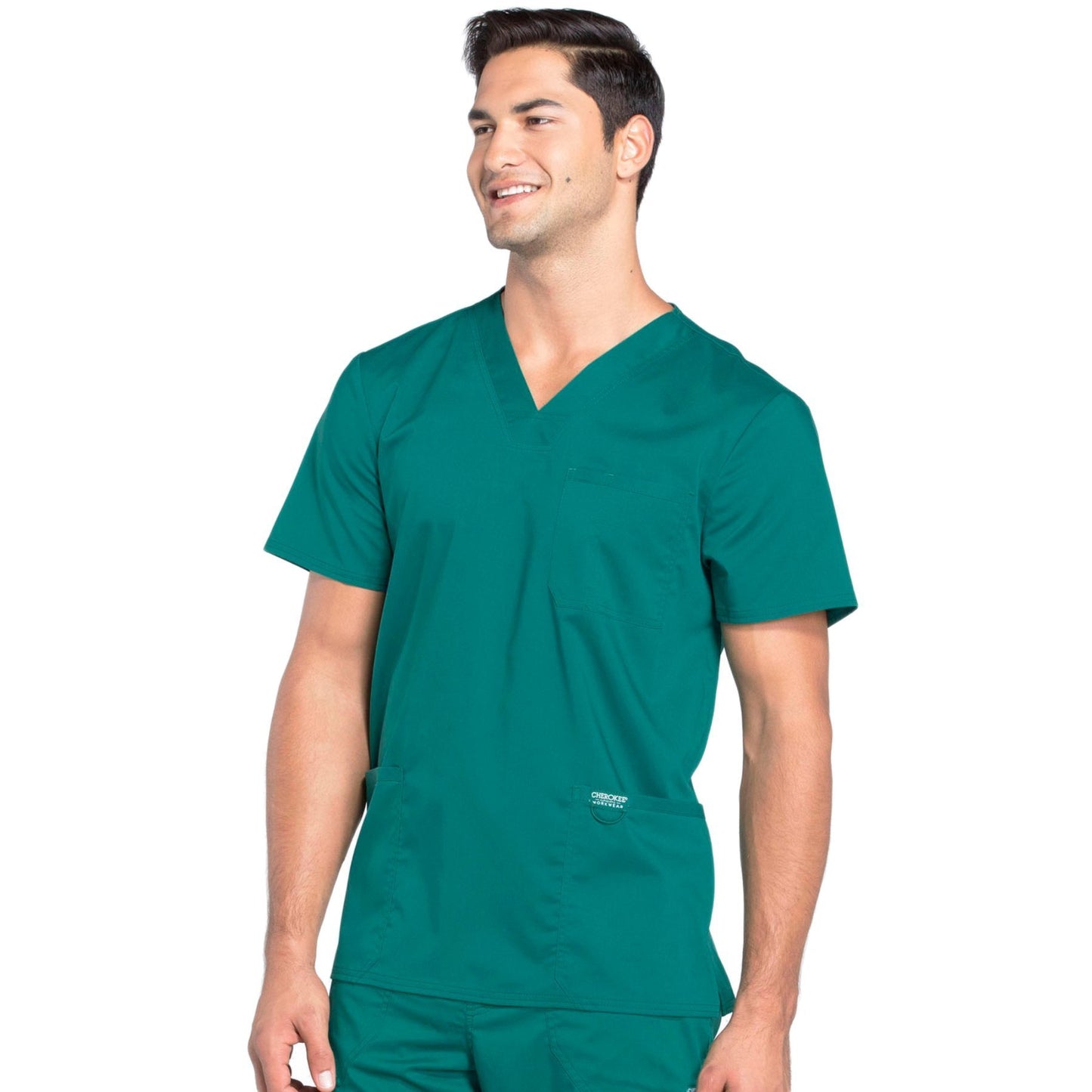 Cherokee Workwear Revolution WW670 Scrubs Top Men's V-Neck Hunter Green 4XL