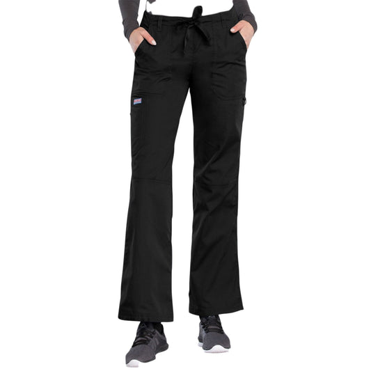 Cherokee Workwear 4020 Scrubs Pants Women's Low Rise Drawstring Cargo Black